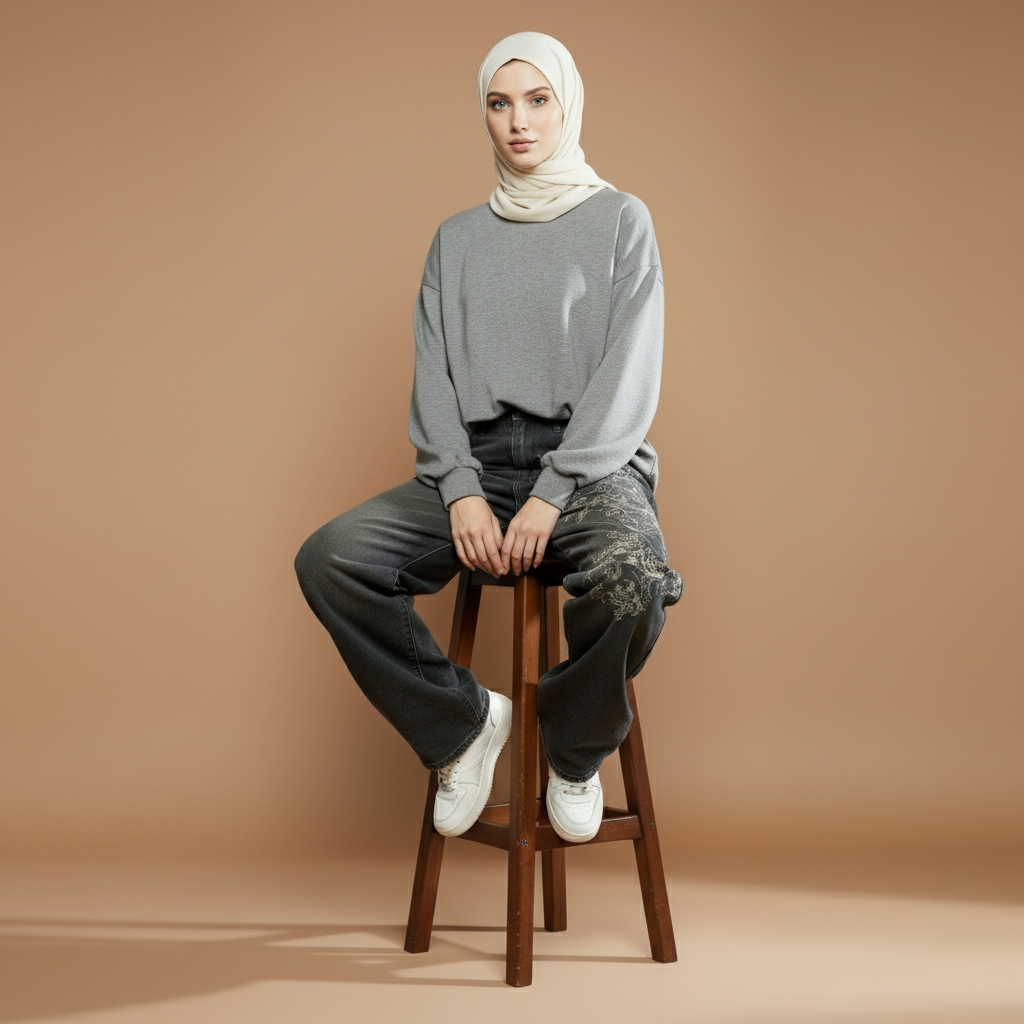 Black wide leg jeans in black-Grey worn by a seated model facing front, showing a high waist rise, relaxed baggy leg shape, wide straight silhouette, visible front pockets, vintage wash finish, full-length legs, and hem draping over shoes