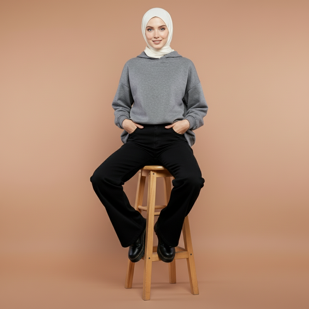 Low waist baggy jeans in black worn by a standing model facing front, showing a low-rise waistband, relaxed straight leg shape, loose fit through the hips, smooth denim texture, full-length legs, and hem resting over chunky footwear