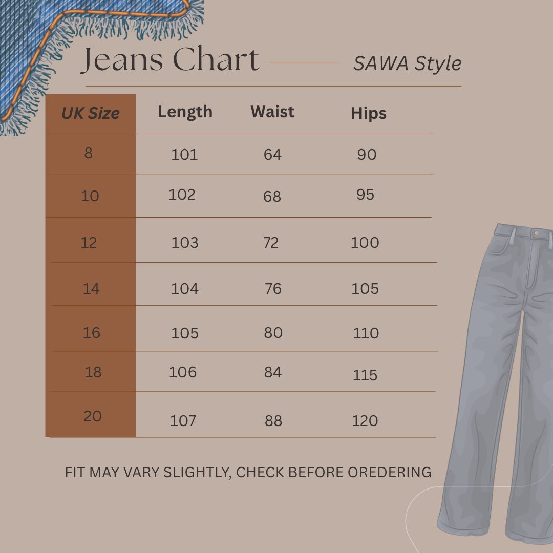 Size Guide for Ashline Pulse - Wide Leg Jeans