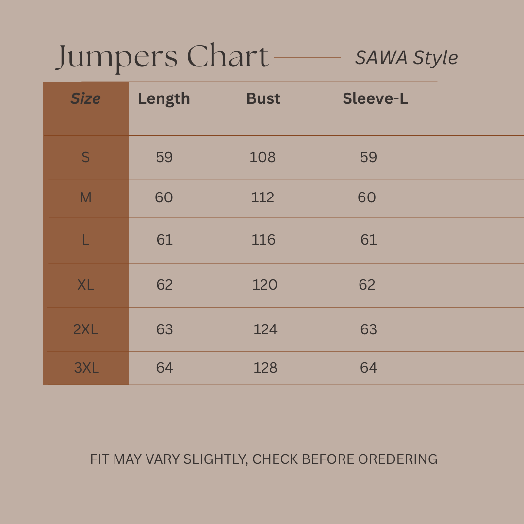 Size Guide for Blush Ease - Oversized Jumper