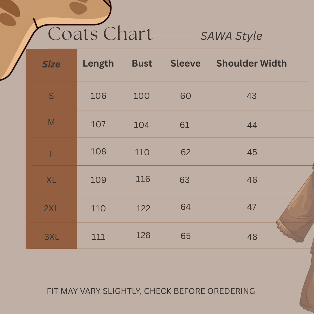 Size Guide for City Poise - Double Breasted Coat