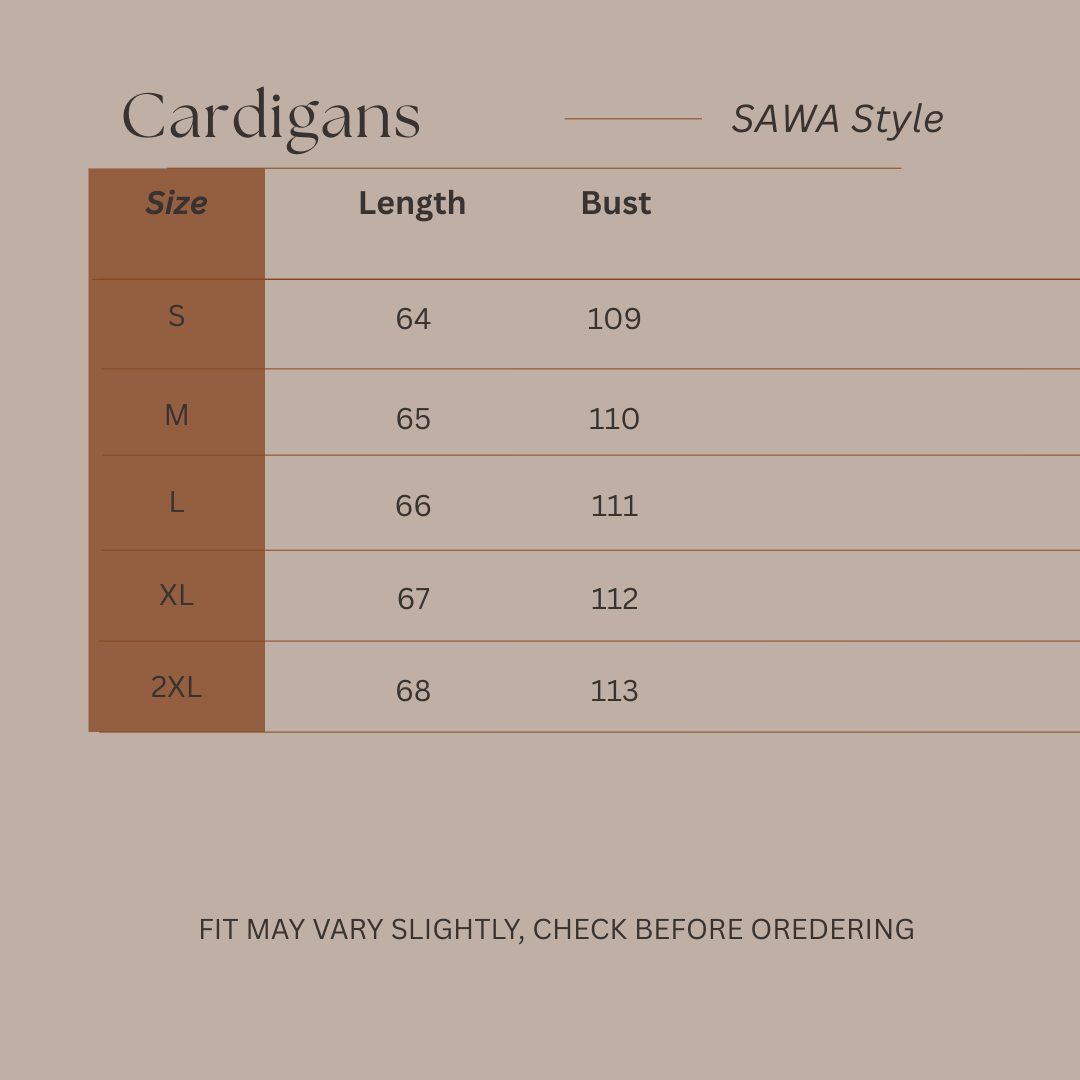 Size Guide for Cloud Ease - Fluffy Cardigan