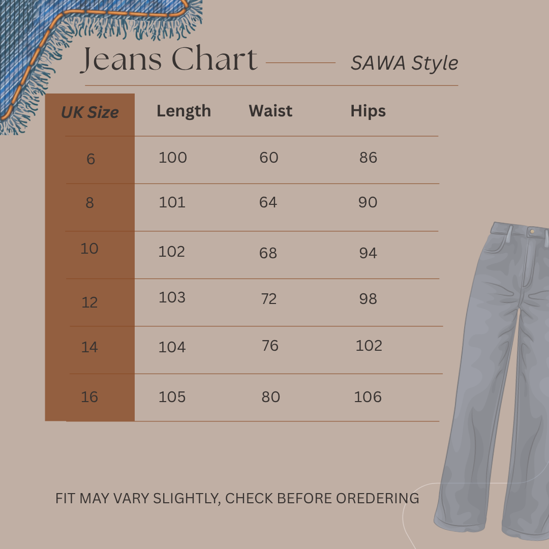 Size Guide for Cloud Stride - Wide Leg Jeans