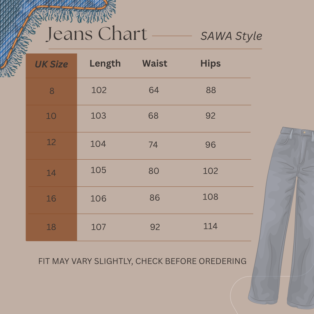 Size Guide for Coastal Rise - Wide Leg Jeans