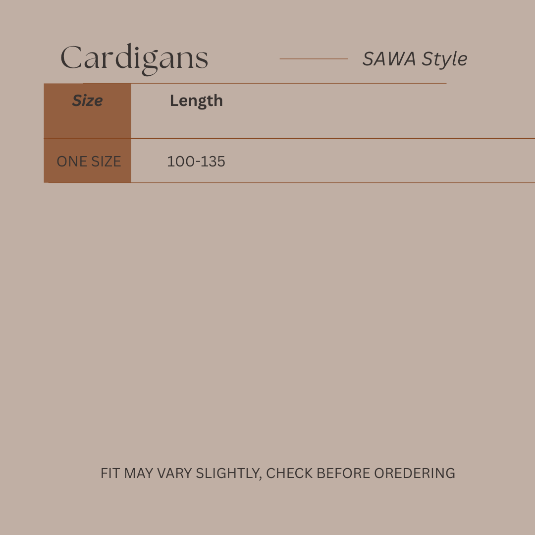 Size Guide for Drifted Grace - Shawl Cardigan