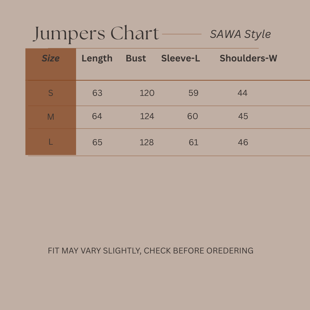 Size Guide for Feathered Quiet - Fluffy Jumper