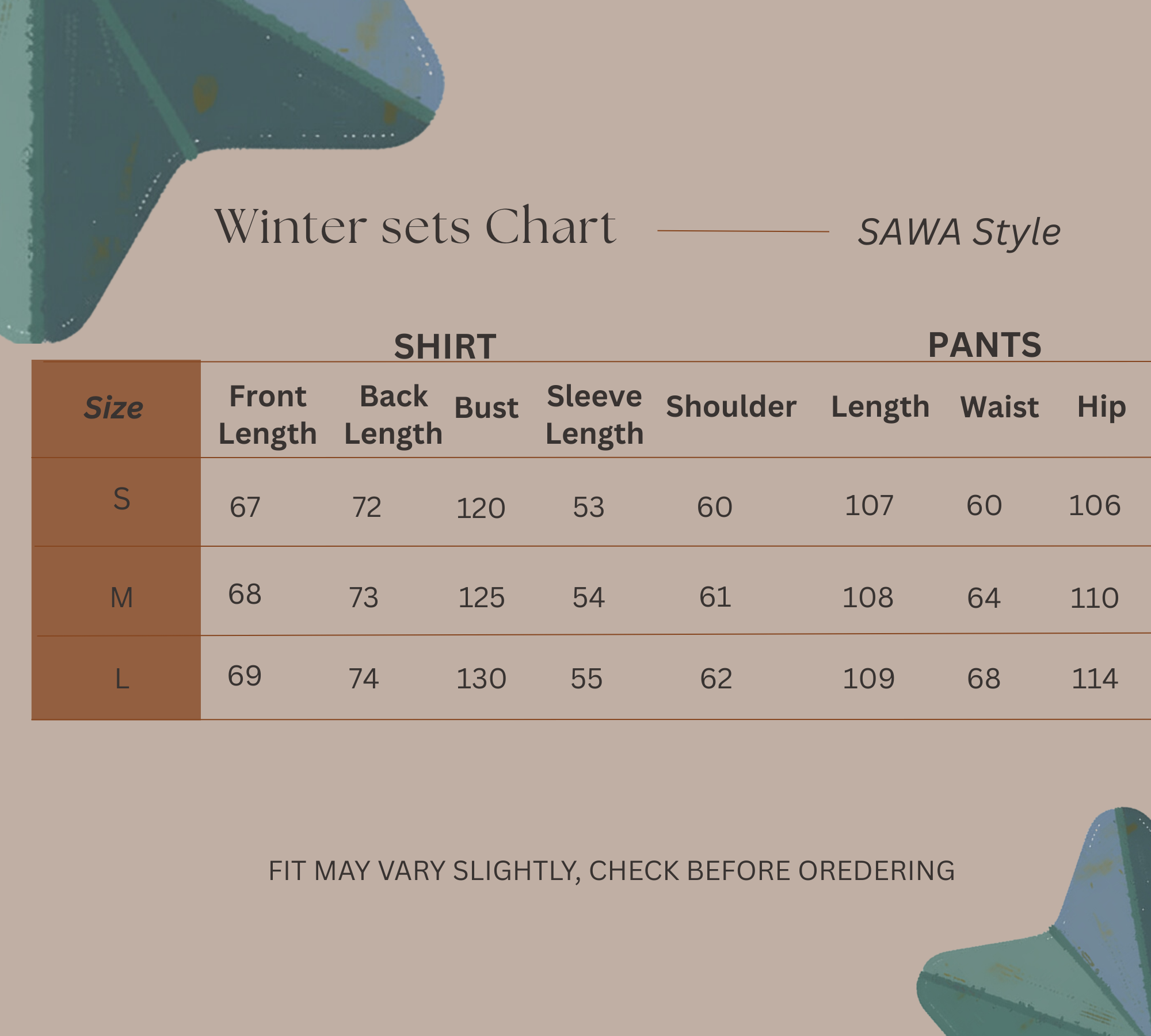 Size Guide for Fireside Drift - Knit Co-Ord