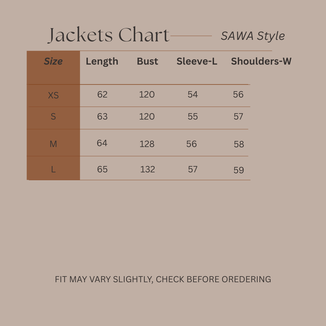 Size Guide for Framed Comfort - Sherpa Jacket