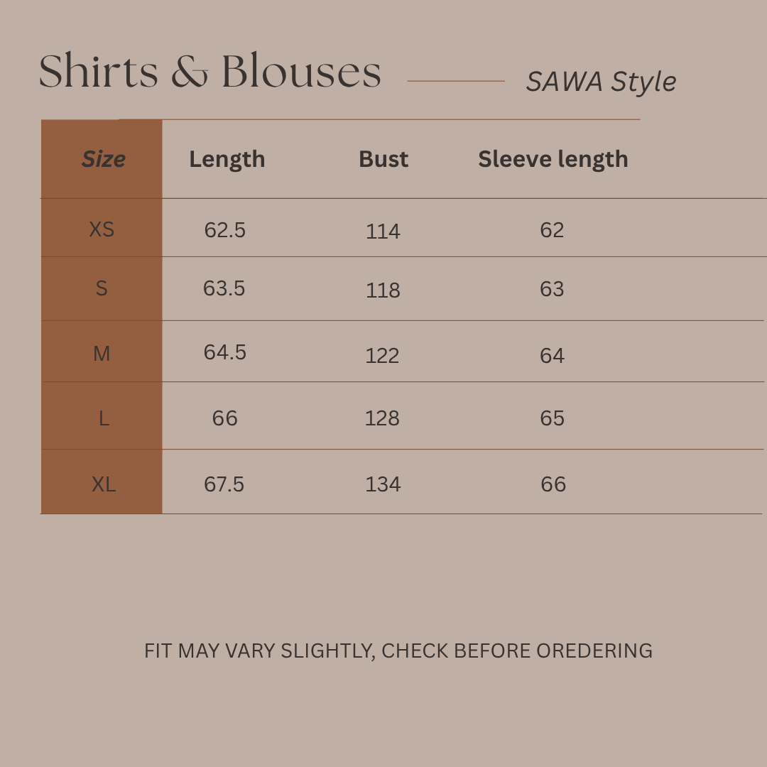 Size Guide for Gathered Form – Draped Top Batwing Sleeve