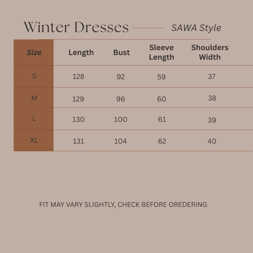 Size Guide for Gathered Poise - Pleated Dress