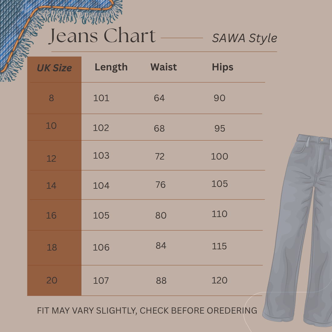 Size Guide for Midnight Span - Wide Leg Jeans