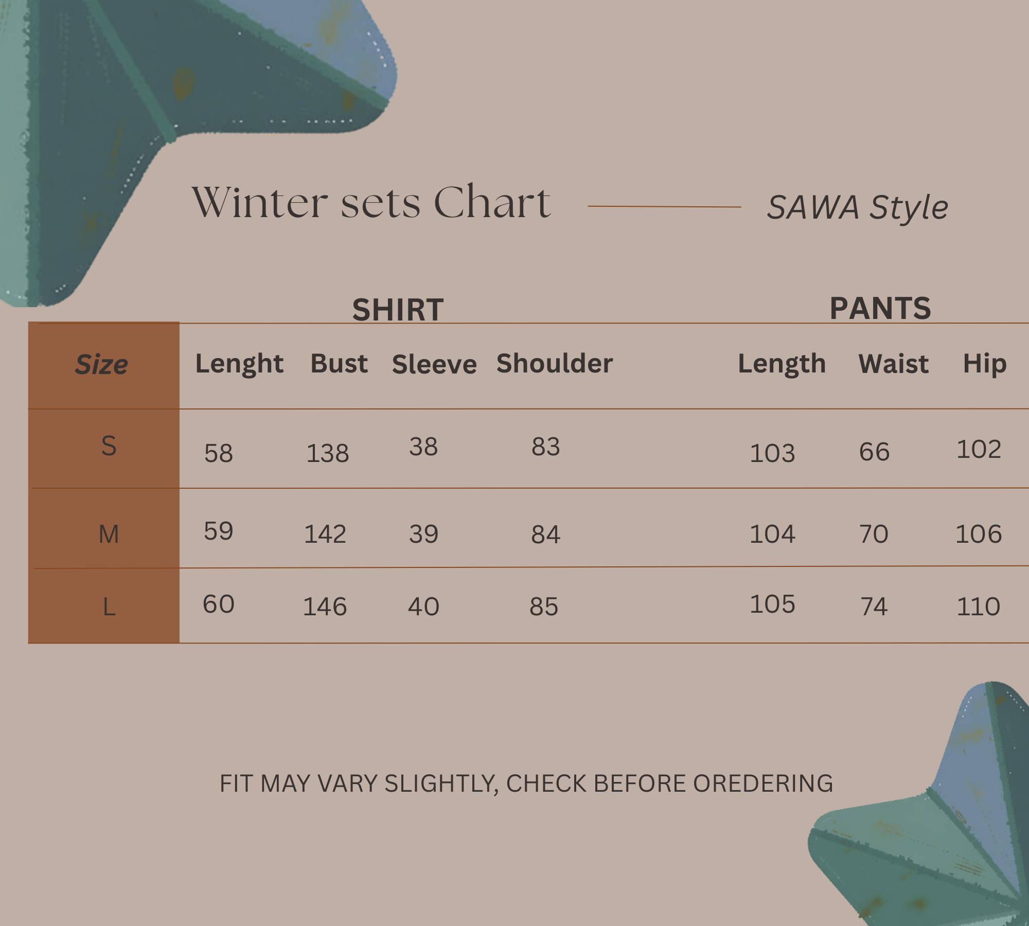Size Guide for Momentum Layer - Tracksuit Set