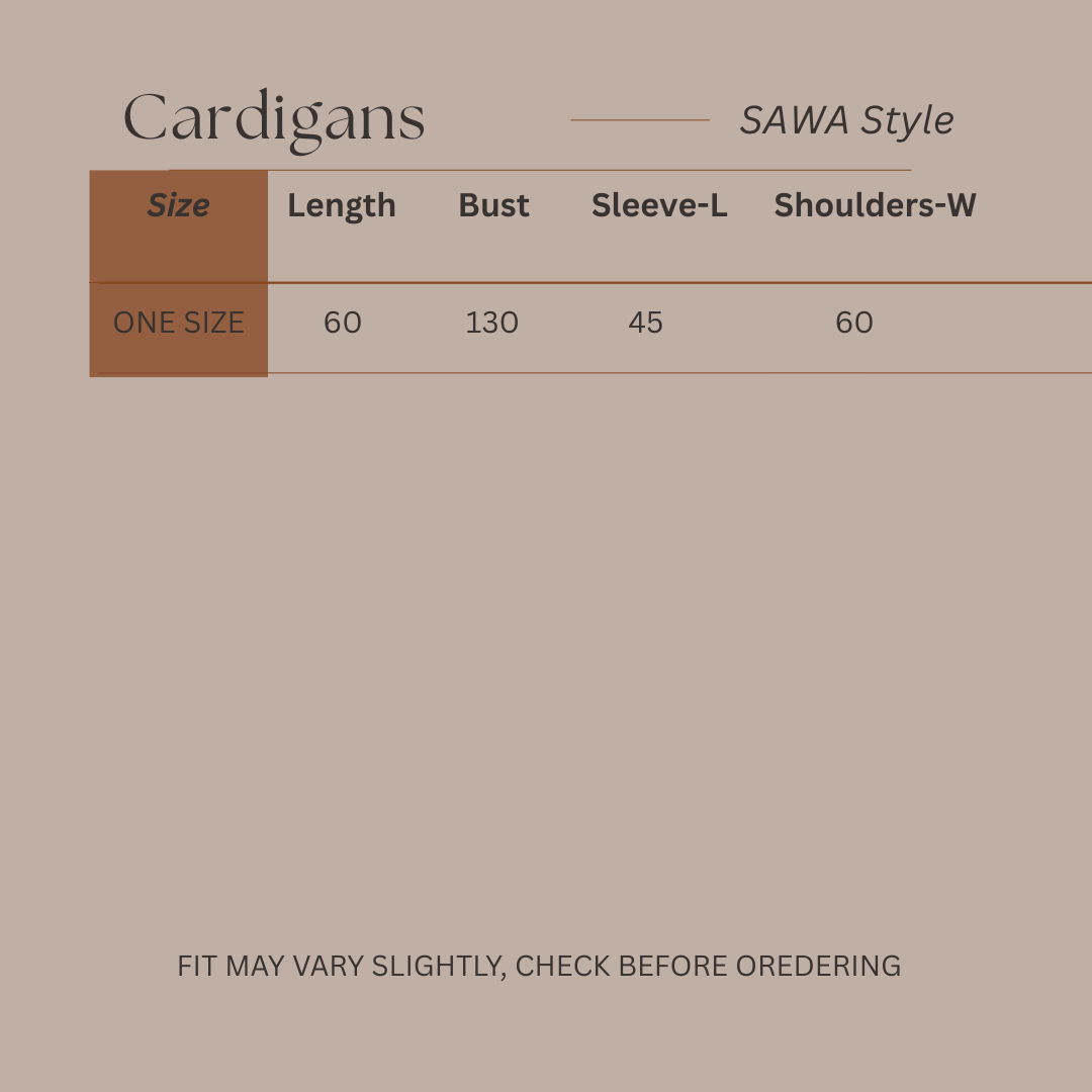 Size Guide for Pearled Edge - V-Neck Cardigan