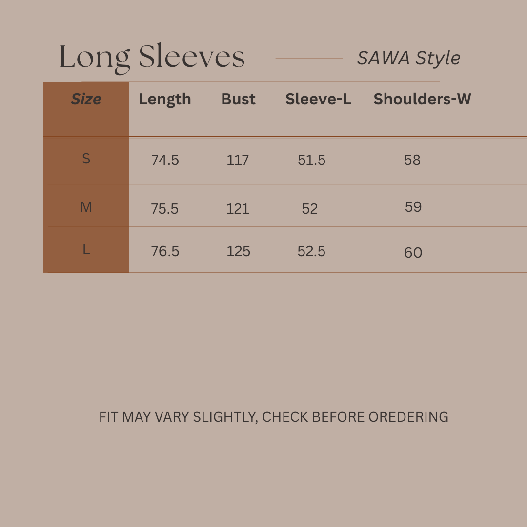 Size Guide for Radiant Ease - Long Sleeve Tee