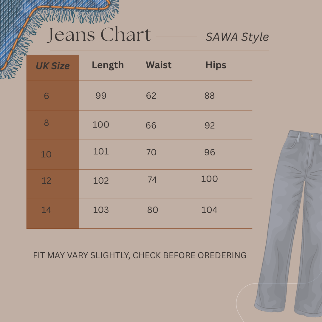 Size Guide for Shadow Contour - Wide Leg Jeans