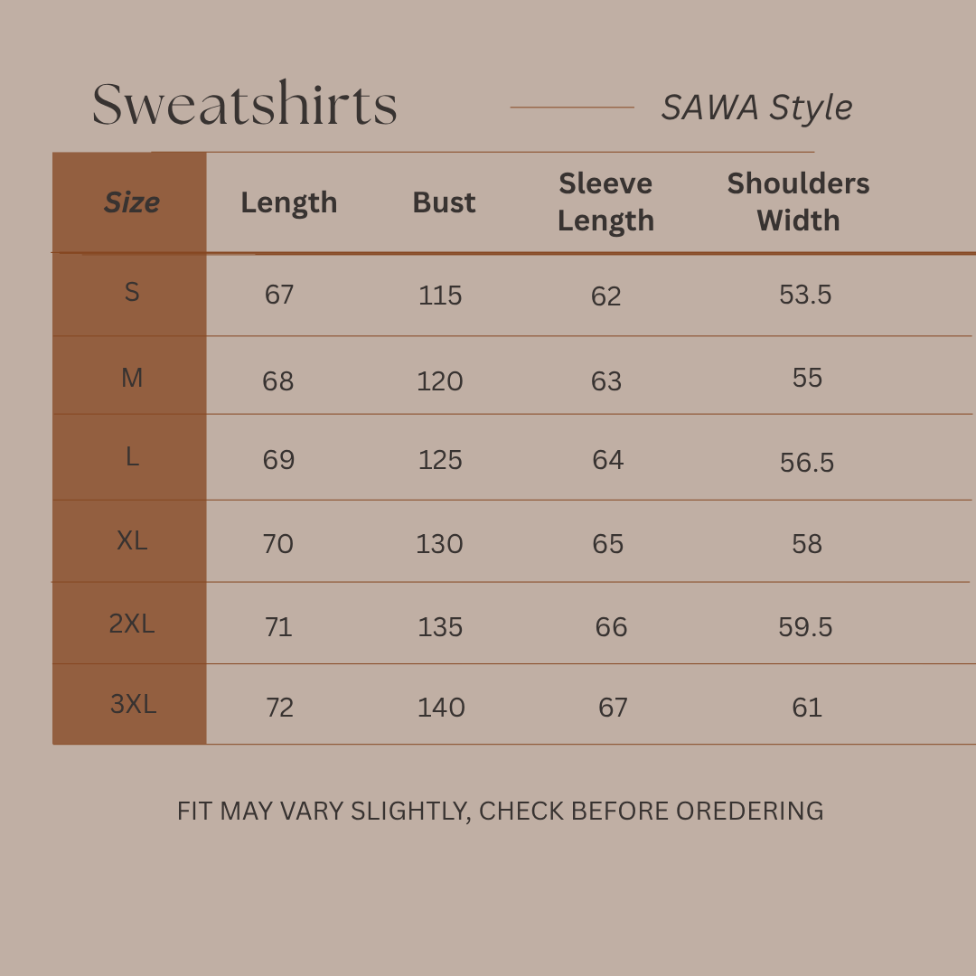 Size Guide for Streetline Warmth - Quarter zip Sweatshirt
