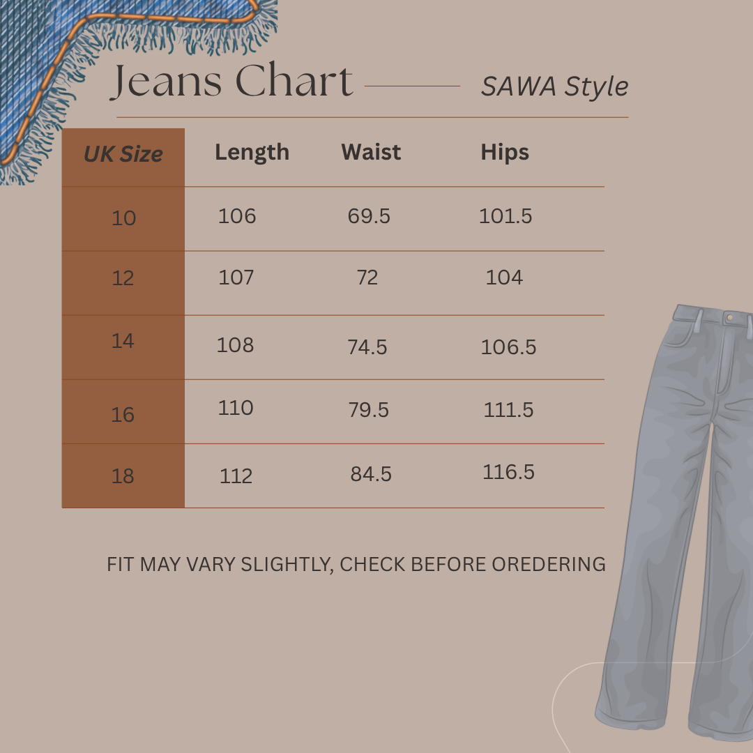 Size Guide for Tideframe - Wide Leg Jeans