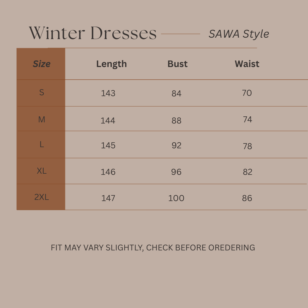 Size Guide for Timeless Grace - Maxi Dress