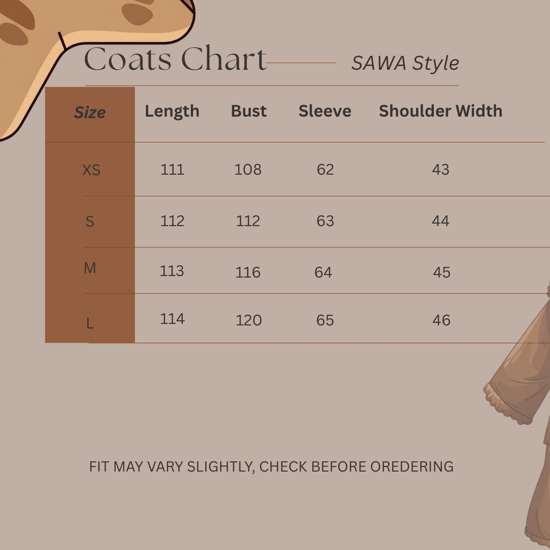Size Guide for Vintage Warmth - Shearling Double Face Coat