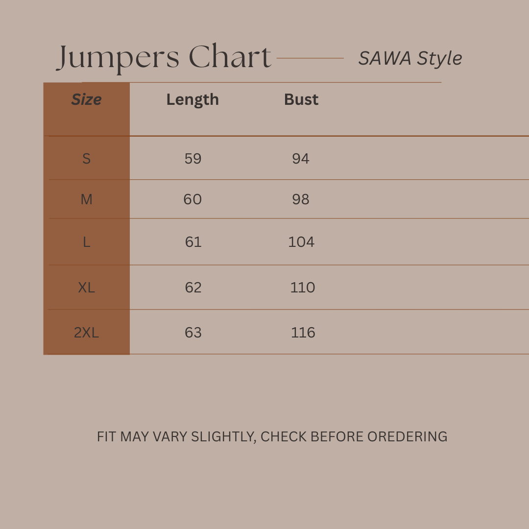 Size Guide for Woven Air - V-Neck Jumper